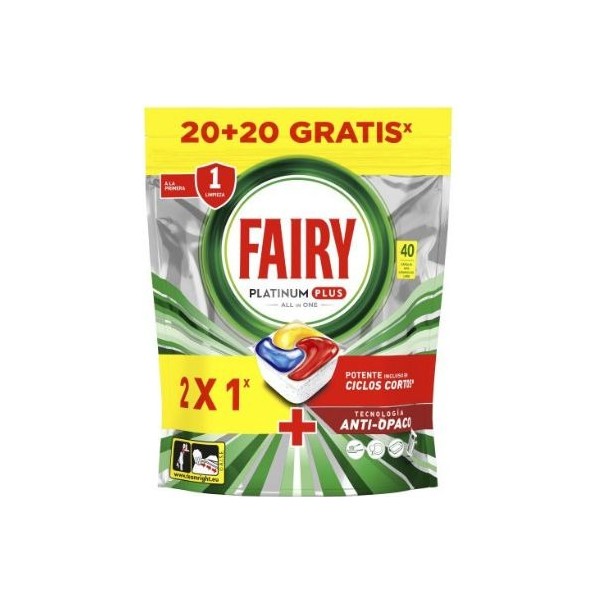 Fairy Platinum Plus Lavavajillas 20 + 20 Pastillas Gratis