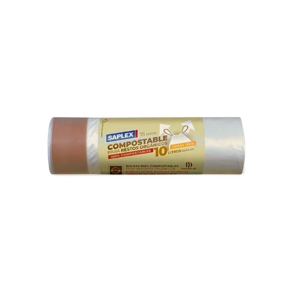 Saplex Bolsas de Basura Compostables 10L 15 Unidades