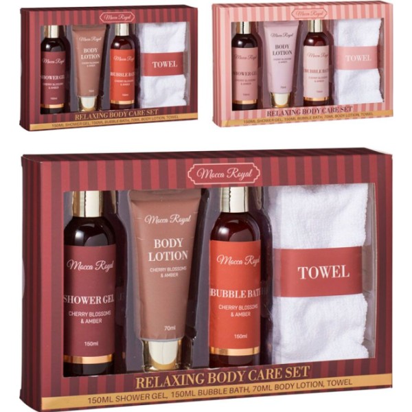 Estuche Relaxing Body Care Set Gel, Loción, Baño de Burbujas y Toalla
